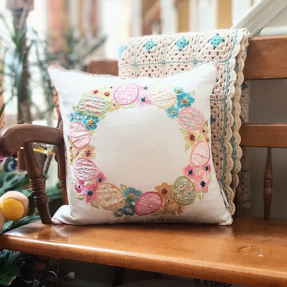 Two Bunny Boulevard Feather Easter Pillows - Picture 1 of 5